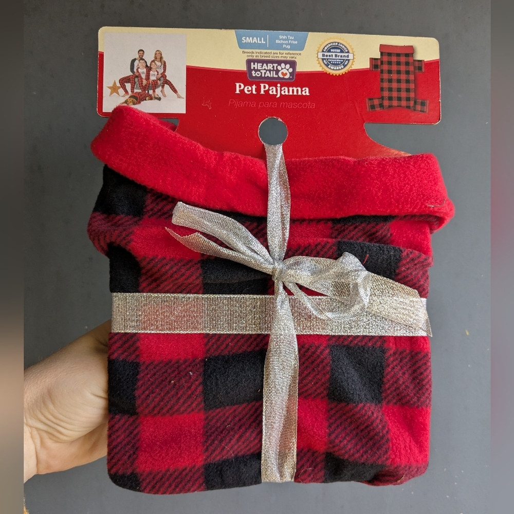 Heart to Tail Cozy Buffalo Plaid Fleece Pet Pajamas Size Small